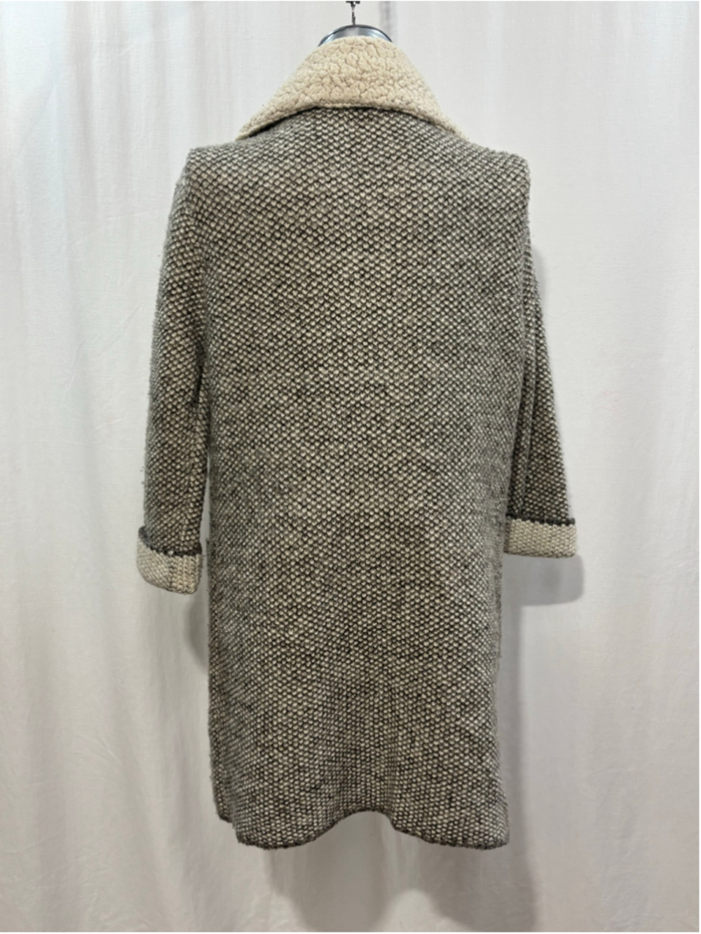 Zara Knit Faux Sherpa Collar Longline Cardigan Duster Coat Gray Beige Small 808 - Picture 4 of 6